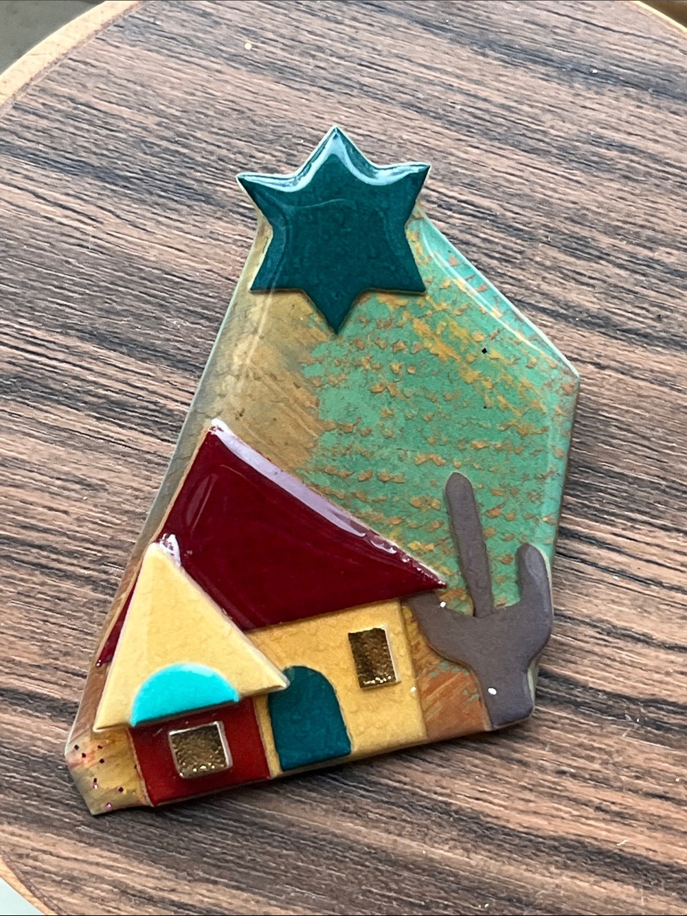 Vintage House Pins by Lucinda south west cactus Christmas brooch